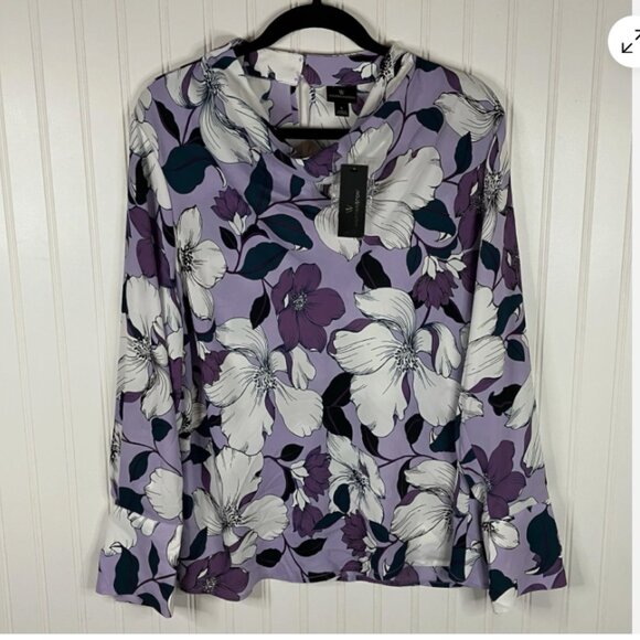 Worthington Blouse Womens X Small Purple Floral Long Sleeve Cowl Artsy Shirt Top - Picture 2 of 16